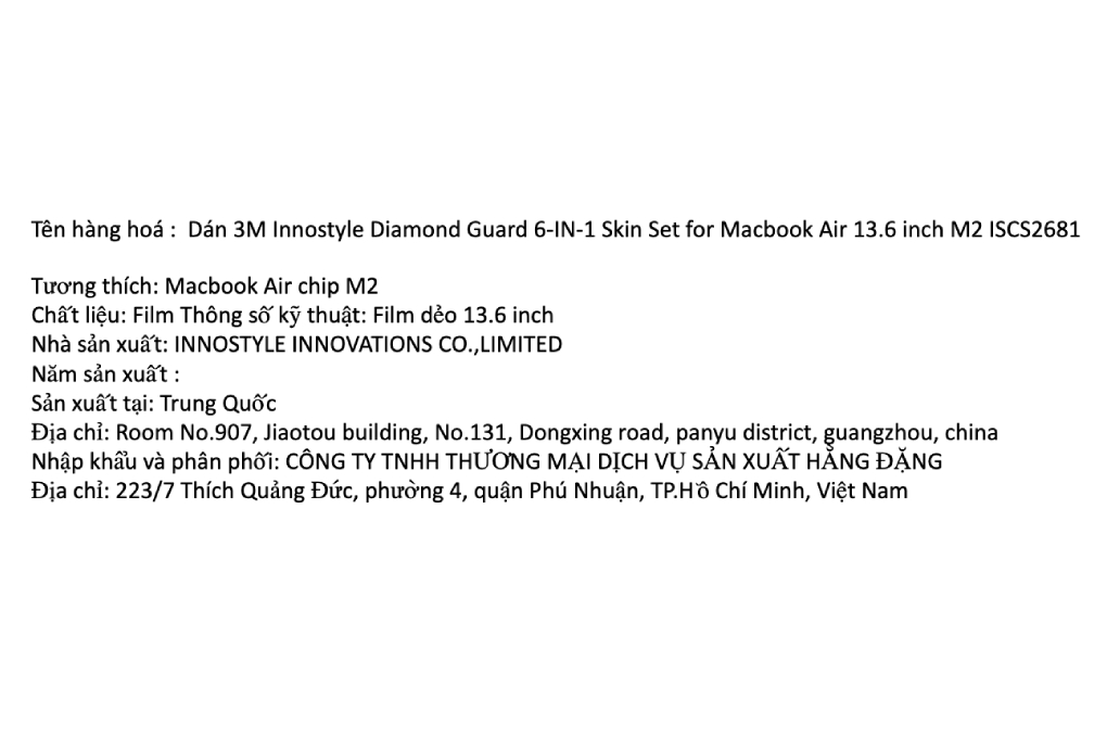 Bộ dán Macbook Air M2/M3/M4/M5 13.6 inch 6 IN 1 ISCS2681 - Innostyle - 3