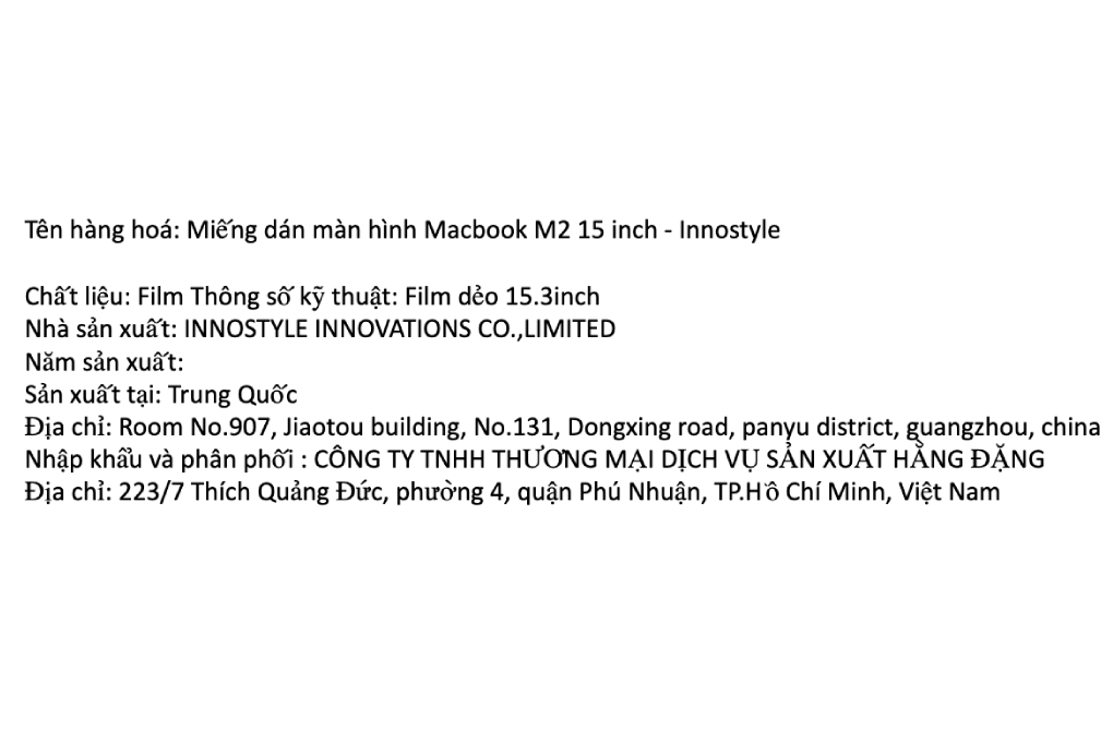 Miếng dán màn hình Macbook Air M2/M3/M4 15 inch - Innostyle Màu Trắng