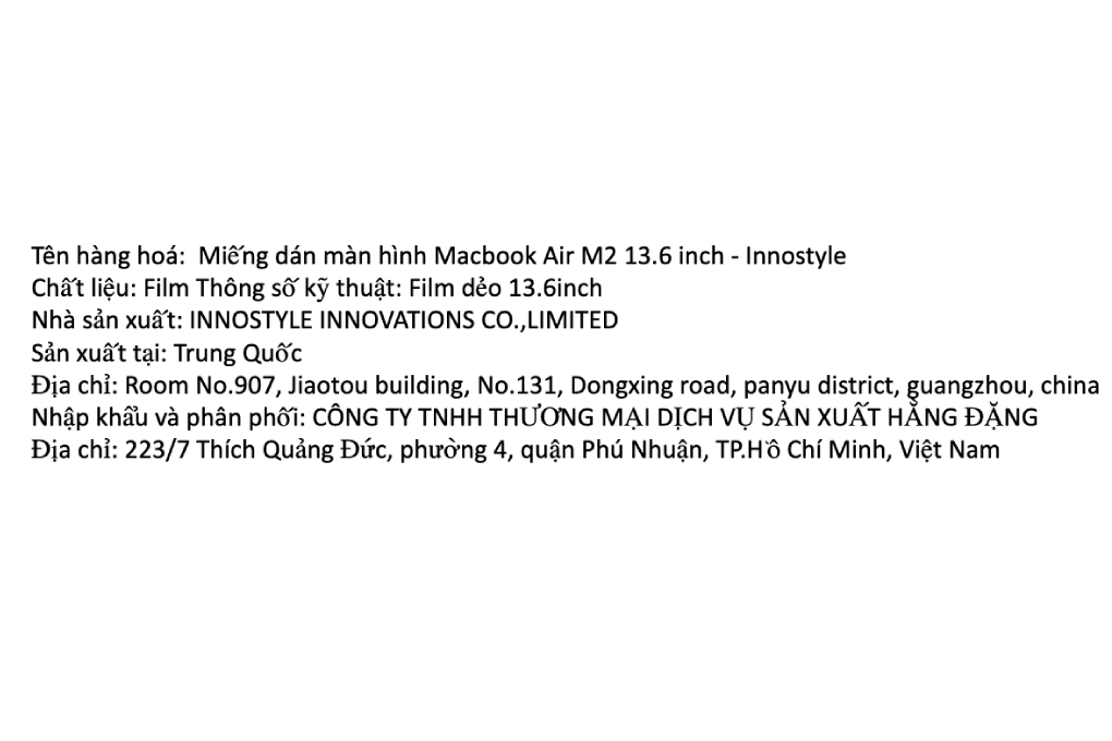Miếng dán màn hình Macbook Air M2/M3/M4/M5 13.6 inch - Innostyle Màu Trắng