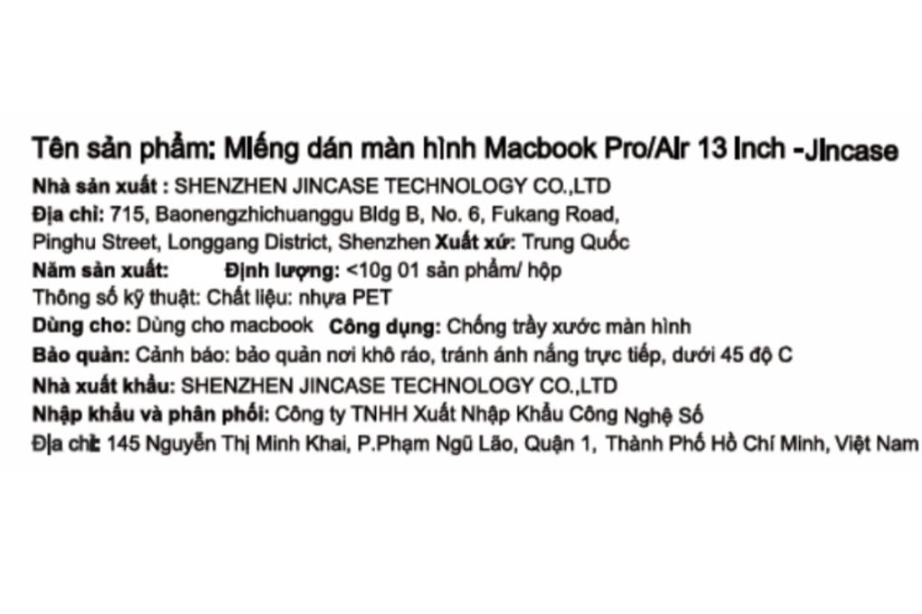Miếng dán màn hình MacBook Pro/Air 13 inch Jincase - 3