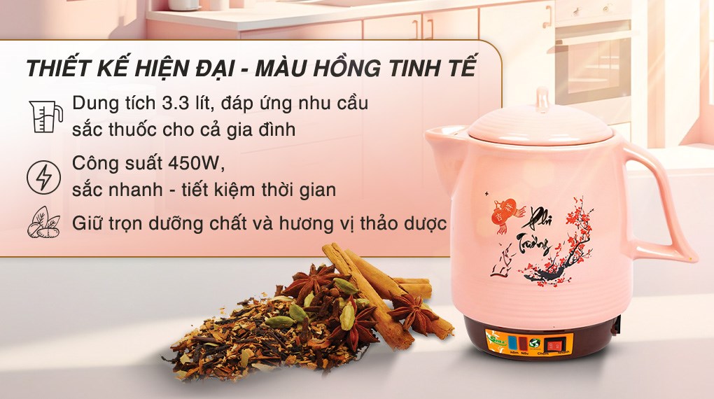 Siêu sắc thuốc điện Seika 3.3 lít SKS 373 Hồng