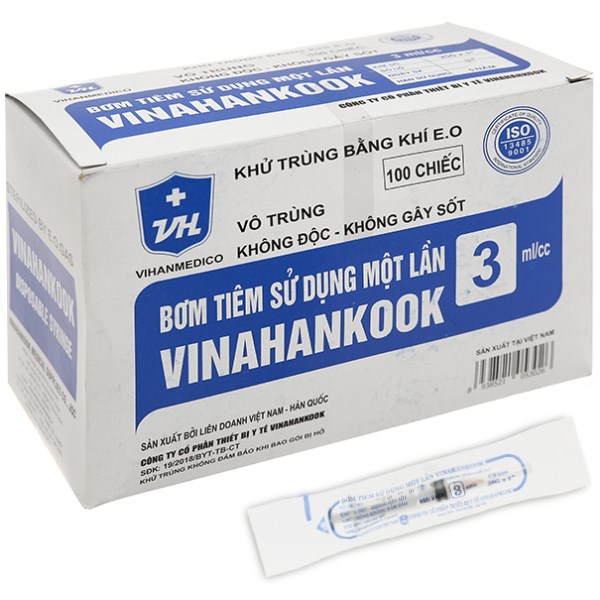 Bơm kim tiêm sử dụng 1 lần Vinahankook 3ml/cc 25G x 1'' hộp 100 cái