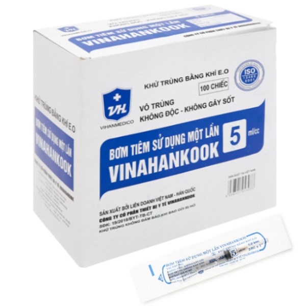 Bơm kim tiêm sử dụng 1 lần Vinahankook 5ml/cc 25G x 1''