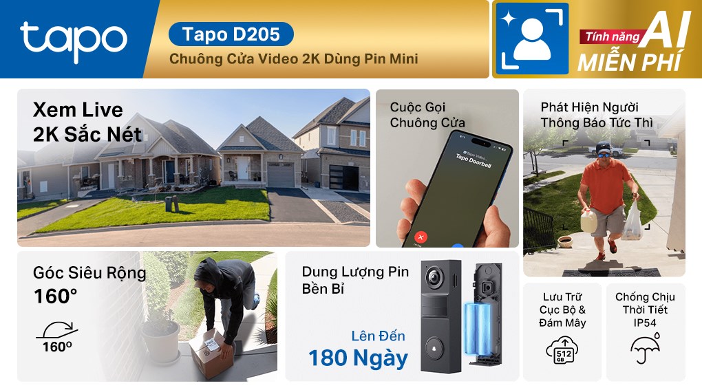 Chuông Cửa Camera Thông Minh 3MP TP-Link Tapo D205