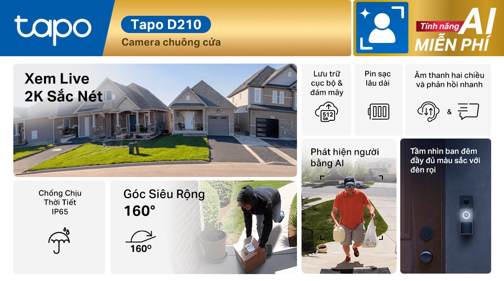 Chuông Cửa Camera Thông Minh 3MP TP-Link Tapo D210