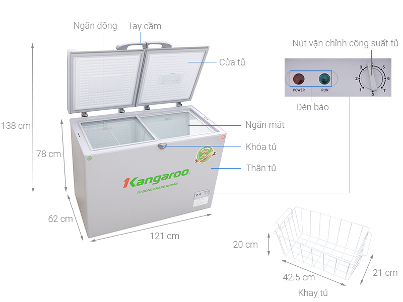 Thông số kỹ thuật Tủ đông Kangaroo 256 lít KG 388C2