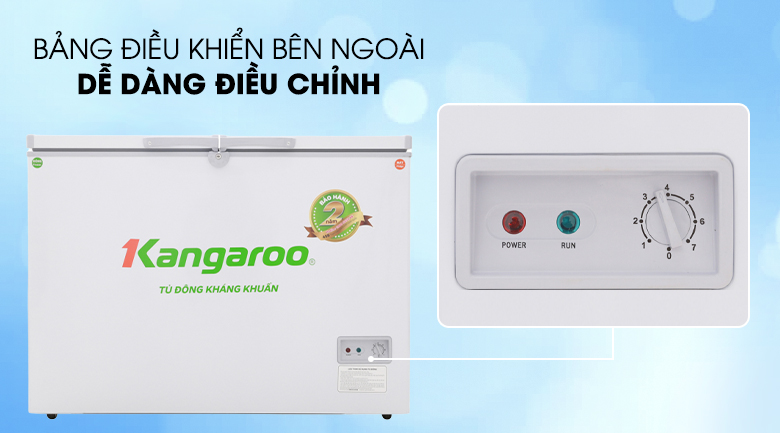 Nút điều chỉnh nhiệt độ bên ngoài tiện lợi, tiết kiệm điện - Tủ đông Kangaroo KG298C2