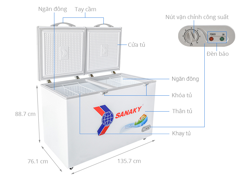 Thông số kỹ thuật Tủ đông Sanaky 410 lít VH 5699HY