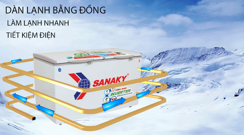 Dàn lạnh bằng đồng nguyên chất - Tủ đông Sanaky 280 lít VH-4099W3