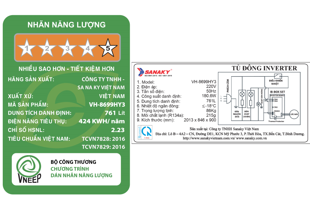 Tủ đông Sanaky Inverter 761 lít VH-8699HY3 Màu Trắng