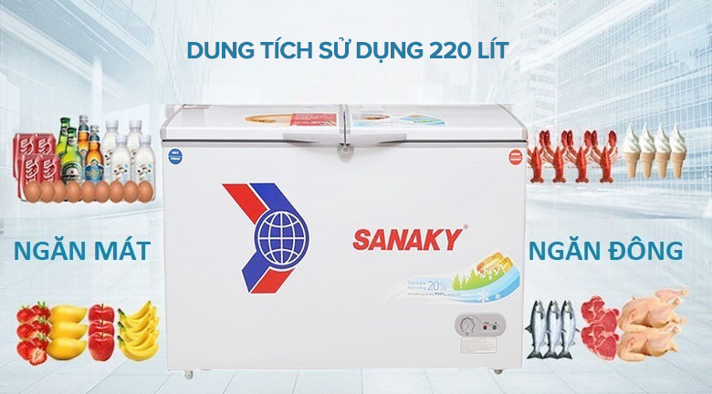 Tủ đông Sanaky 220 lít VH-2899W1 - Dung tích sử dụng