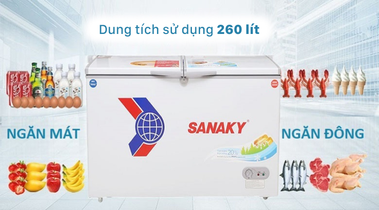 Dung tích 260 lít - Tủ đông Sanaky VH-3699W1