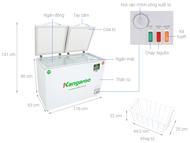 Thông số kỹ thuật Tủ đông Kangaroo Inverter 252 lít KG 388NC2