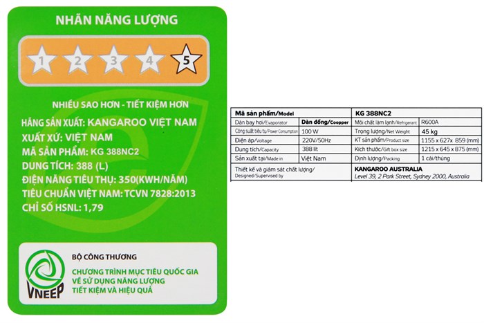 Tủ đông Kangaroo Inverter 252 lít KG 388NC2 Màu Trắng