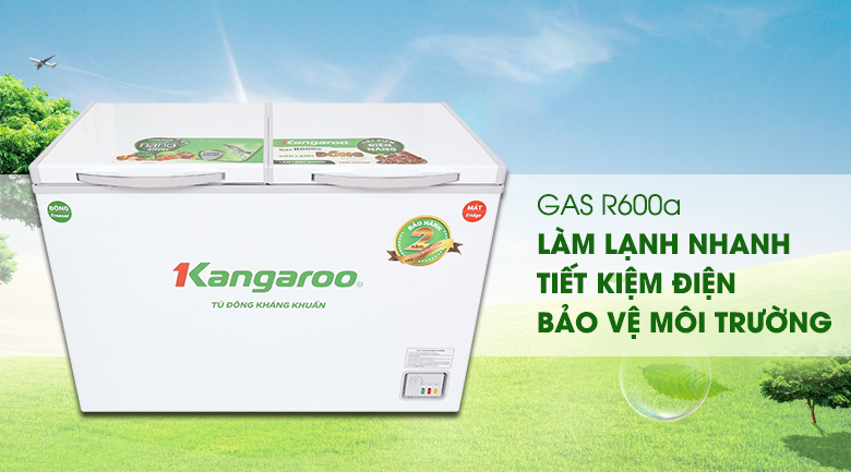 Tủ đông Kangaroo 252 lít KG 400NC2 - Tiết kiệm điện, thân thiện môi trường nhờ khí gas R600a