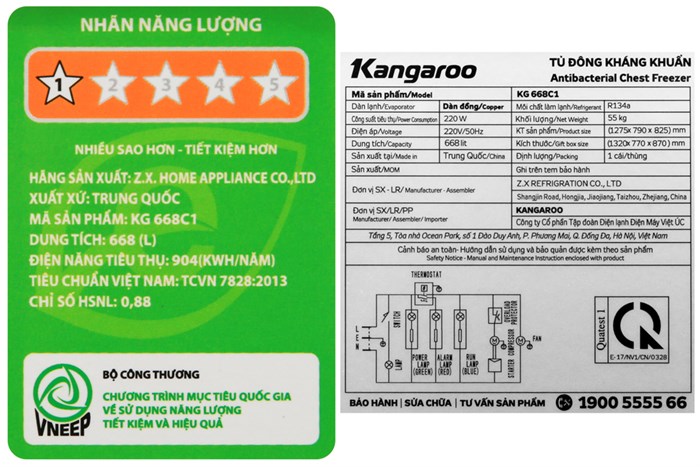 Tủ đông Kangaroo 354 lít KG 668C1 Màu Trắng