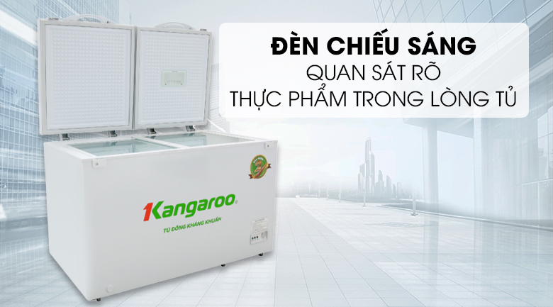 Tủ đông Kangaroo 354 lít KG 668C1 - Đèn chiếu sáng hỗ trợ tầm nhìn, quan sát rõ thực phẩm 