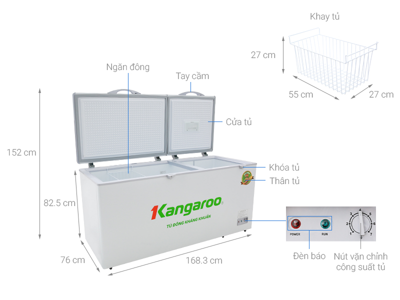 Thông số kỹ thuật Tủ đông Kangaroo 490 lít KG 809C1