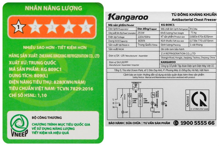 Tủ đông Kangaroo 490 lít KG 809C1 Màu Trắng
