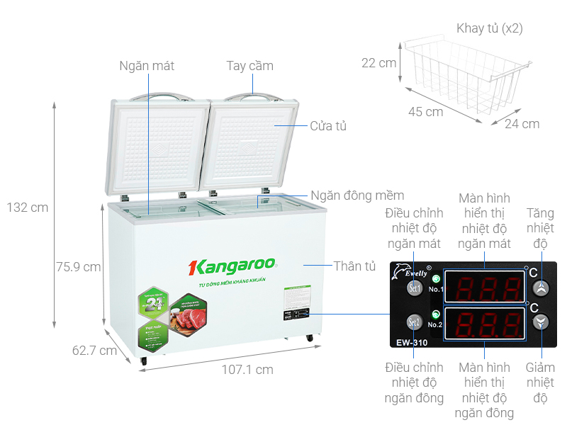 Thông số kỹ thuật Tủ đông mềm Kangaroo 192 lít KG 268DM2