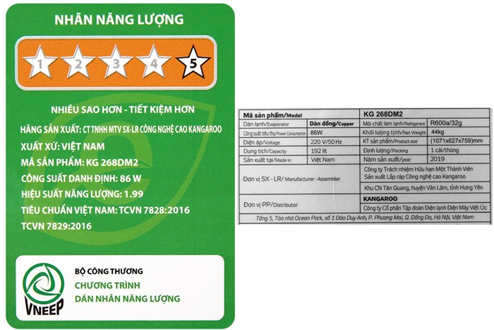 Tủ đông mềm Kangaroo 192 lít KG 268DM2 Màu Trắng