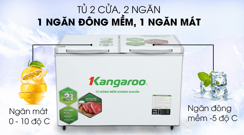 Tủ đông mềm Kangaroo 192 lít KG 268DM2 - 2 ngăn với 1 ngăn mát và 1 ngăn đông mềm