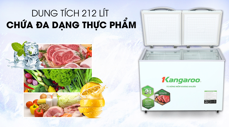 Tủ đông mềm Kangaroo 212 lít KG 328DM2 - Dung tích 212 giúp lưu trữ đa dạng