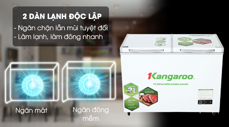 Công nghệ 2 dàn lạnh độc lập - Tủ đông mềm Kangaroo 212 lít KG 328DM2