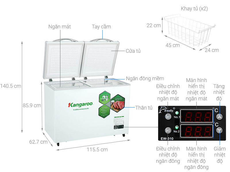 Thông số kỹ thuật Tủ đông mềm Kangaroo 252 lít KG 400DM2