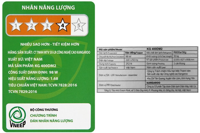 Tủ đông mềm Kangaroo 252 lít KG 400DM2 Màu Trắng