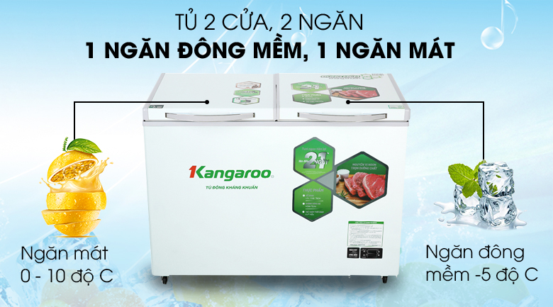 Tủ đông mềm Kangaroo 252 lít KG 400DM2 - 2 ngăn gồm 1 ngăn đông mềm và 1 ngăn mát