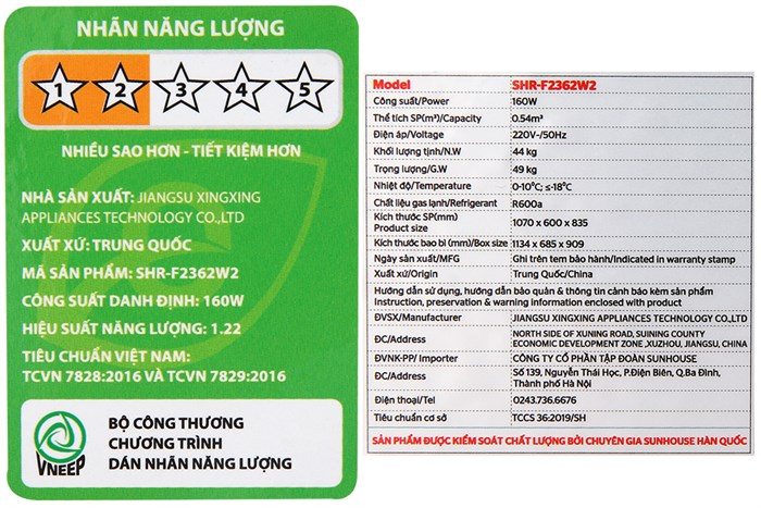 Tủ đông Sunhouse 255 lít SHR-F2362W2 Màu Trắng