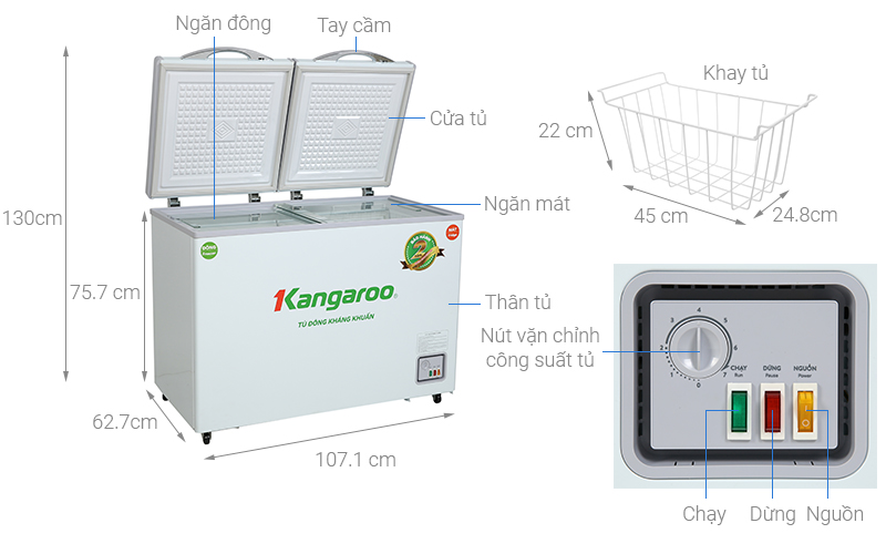 Thông số kỹ thuật Tủ đông Kangaroo 192 lít KG 266NC2