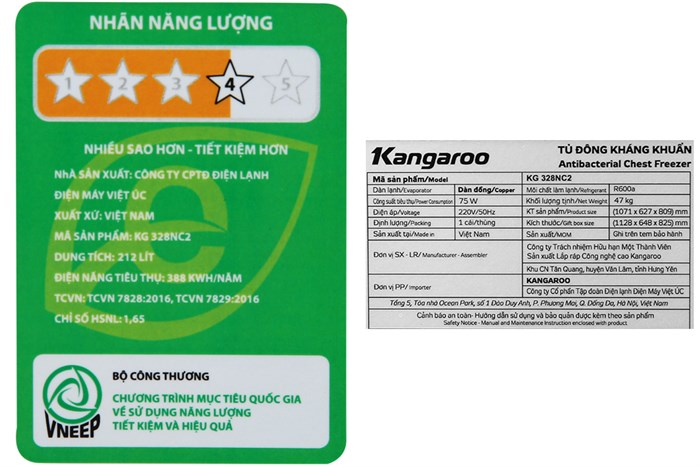 Tủ đông Kangaroo 212 lít KG 328NC2 Màu Trắng