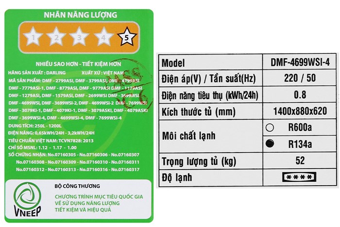 Tủ đông Darling Inverter 350 lít DMF-4699 WSI-4