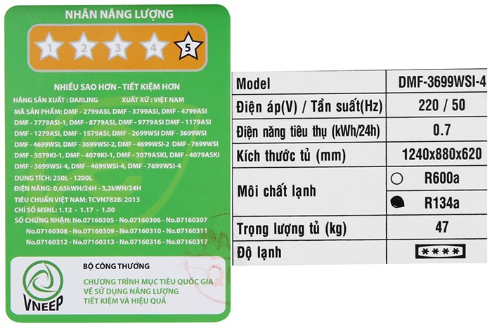 Tủ đông Darling Inverter 260 lít DMF-3699 WSI-4