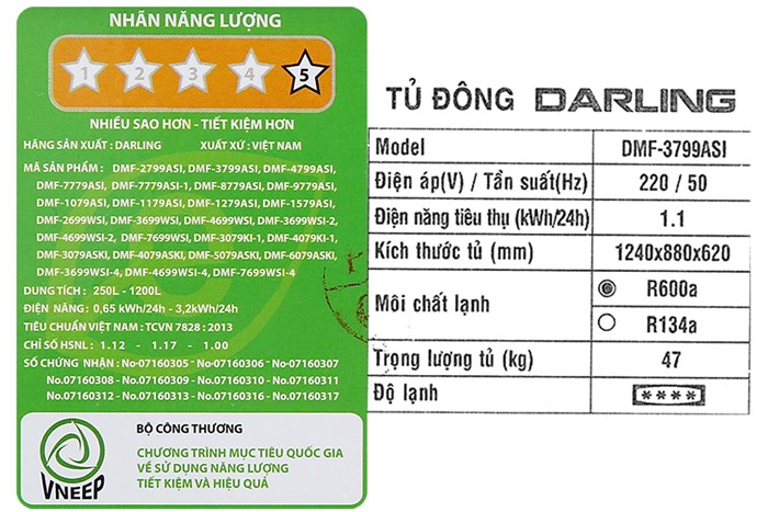 Tủ đông Darling Inverter 270 lít DMF-3799 ASI