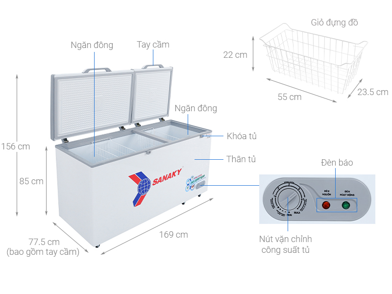 Tủ đông Sanaky Inverter 530 lít VH-6699HY3