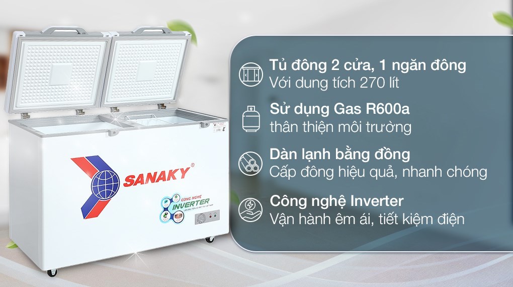 Tủ đông Sanaky Inverter 270 lít TD.VH3699A4K