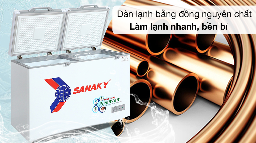 Làm lạnh nhanh, bền bỉ với dàn lạnh bằng ống đồng nguyên chất-Tủ đông Sanaky Inverter 270 lít TD.VH3699A4K