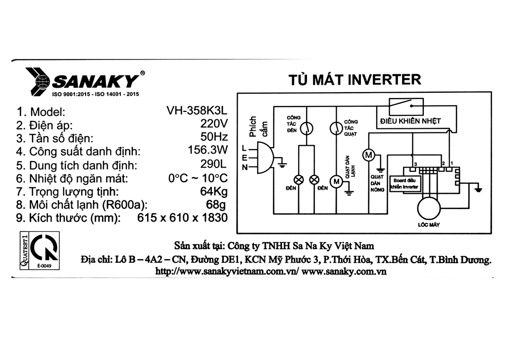 Dung tích tổng 290 lít