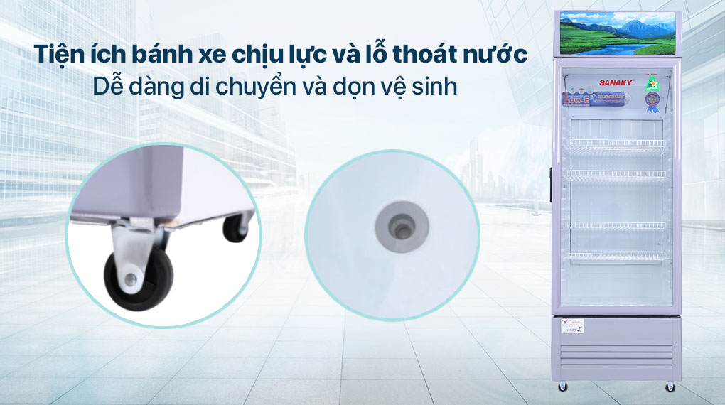 Tủ Mát Sanaky 290 lít TM.VH358KL - Lỗ thoát nước, bánh xe dễ di chuyển