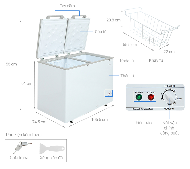 Tủ đông AQUA Inverter 319 lít AQF-C4201E - chính hãng, giá tốt