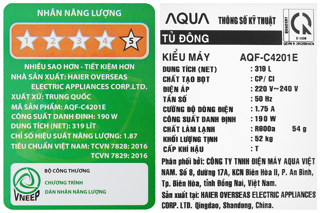 Tủ đông AQUA Inverter 319 lít AQF-C4201E Màu Trắng