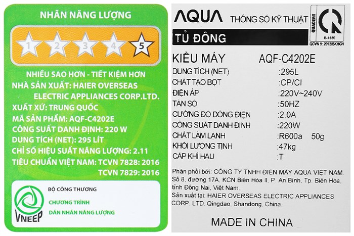 Tủ đông Aqua Inverter 295 lít AQF-C4202E Màu Trắng