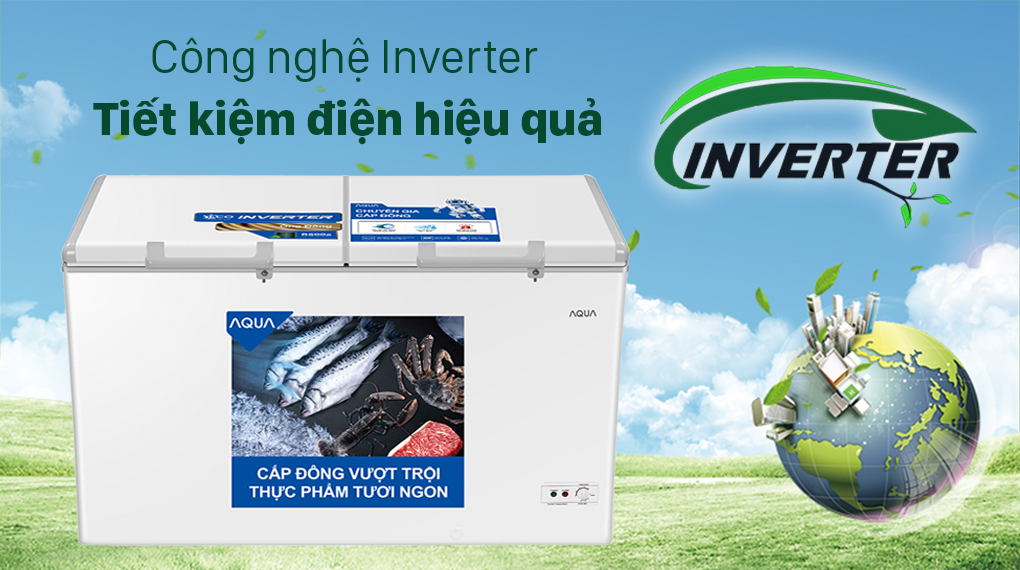 Tủ đông AQUA Inverter 425 lít AQF-C5701E-Mang lại hiệu quả tiết kiệm điện nhờ công nghệ Inverter