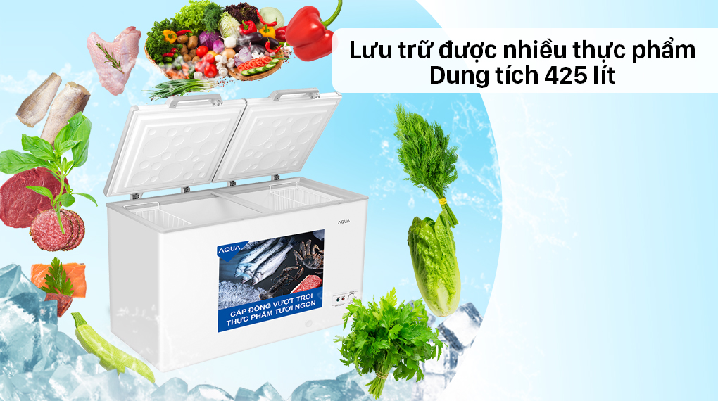 Tủ đông AQUA Inverter 425 lít AQF-C5701E-Dung tích 425 lít, phù hợp hộ gia đình kinh doanh, nhà hàng quy mô vừa và nhỏ