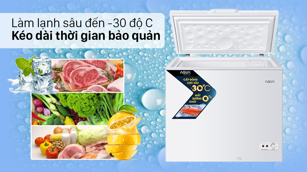 Tủ đông AQUA 203 lít AQF-C3001S-Làm lạnh sâu đến -30 độ C, kéo dài thời gian bảo quản thực phẩm