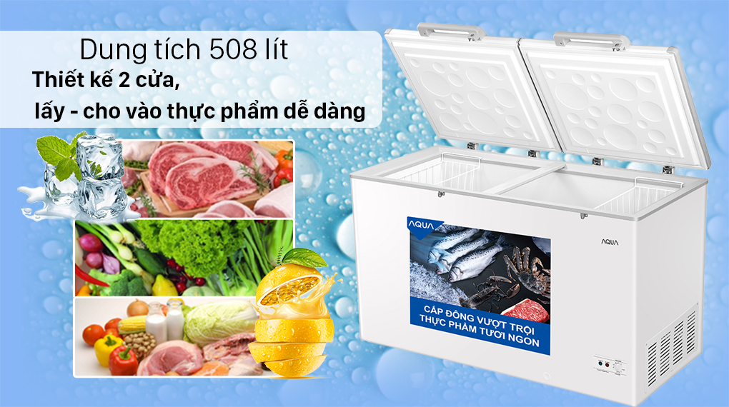 Tủ đông AQUA Inverter 508 lít AQF-C6901E-Dung tích 508 lít, phù hợp quán ăn, nhà hàng và hộ gia đình có quy mô kinh doanh vừa