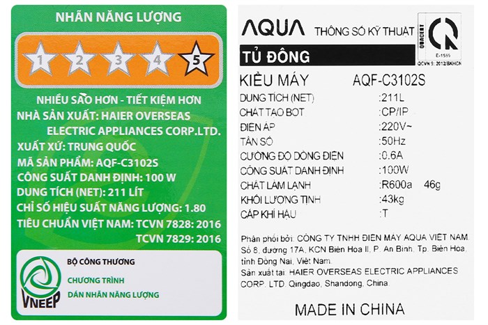Tủ đông AQUA 211 lít AQF-C3102S Màu Trắng